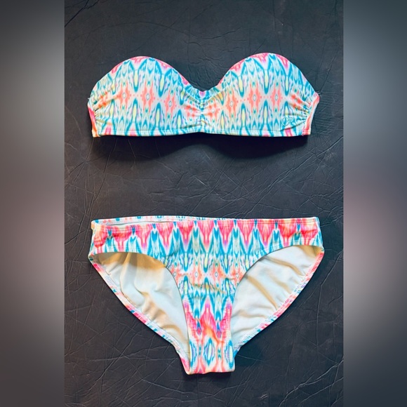 Op Swimwear Neon print strapless 2 piece bikini size juniors M (7-9) - Picture 11 of 16